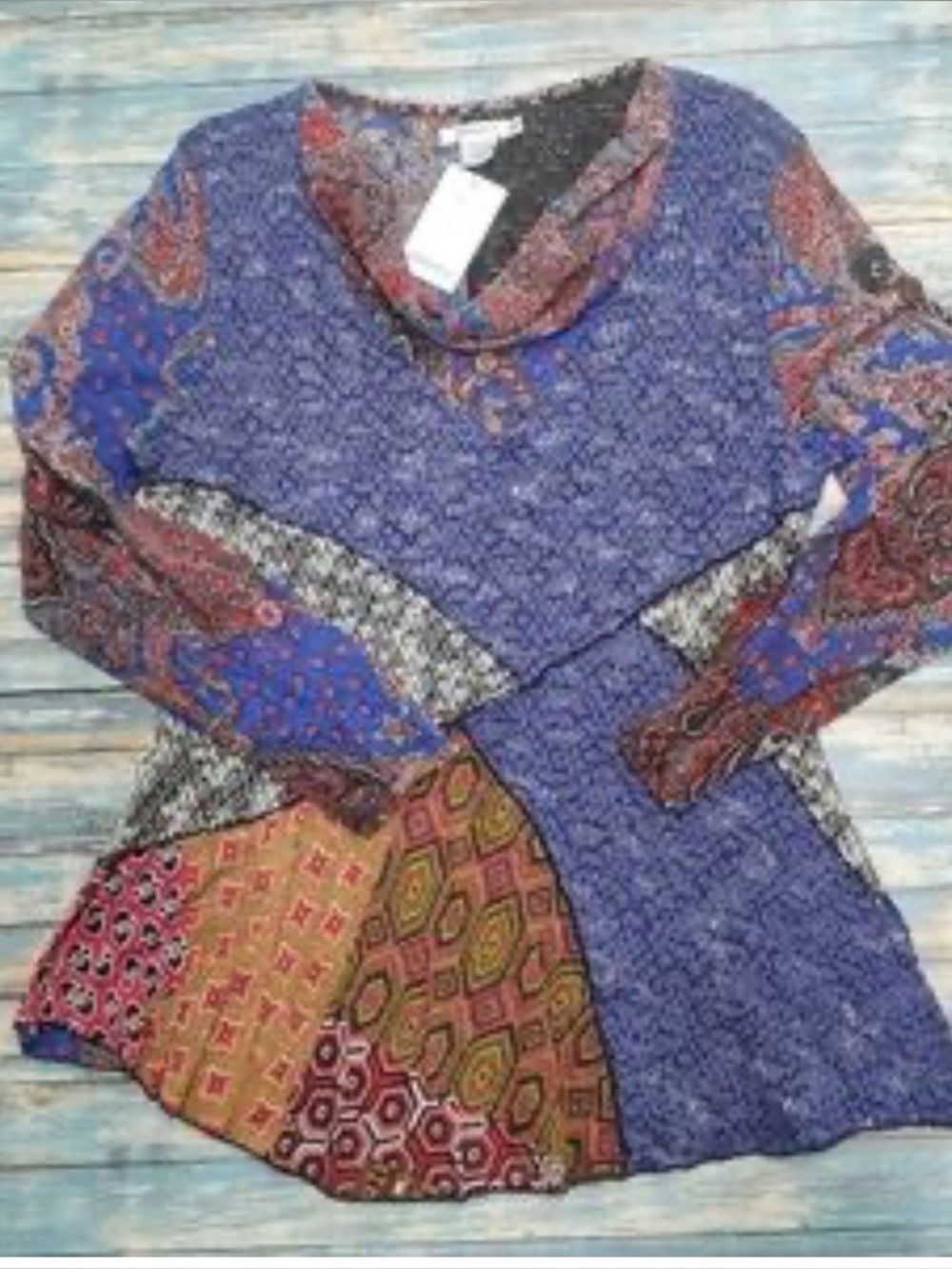 Multicolor Patchwork Cowl Neck Sweater - Picture 2 of 8